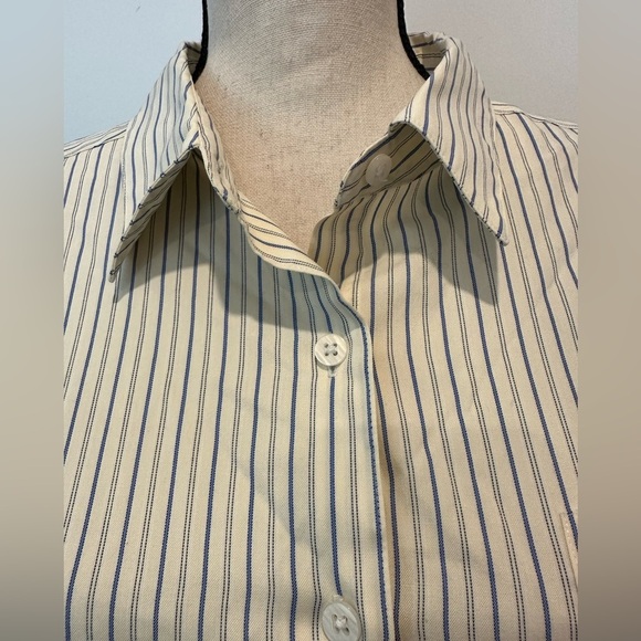 L.L. Bean Women’s Striped Dress Shirt Office Oversized SZ 16 CreamBlue Pinstripe - Picture 3 of 7
